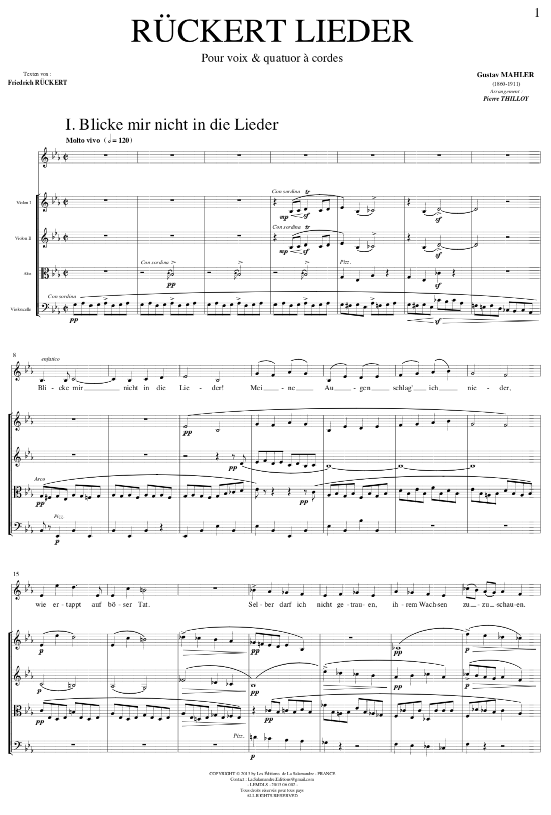 RÜCKERT LIEDER Arrangement pour voix & quatuor à cordes Pierre Thiloy